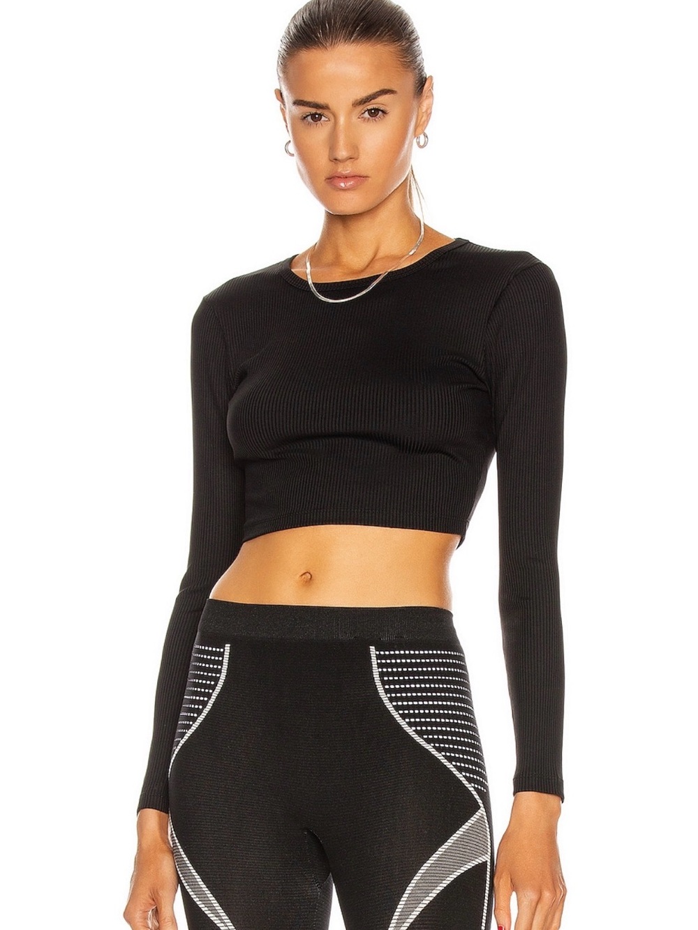 Year of Ours Ribbed Crop Long Sleeve Top- Black